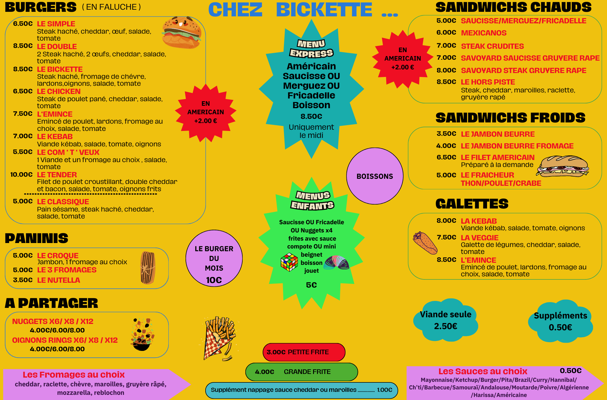 Menu Chez Bickette... - Friterie ambulante dans les Hauts-de-France